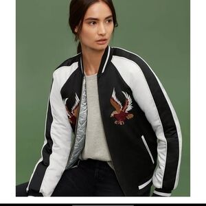 TNA x Golden Horine Embroidered Bird Bomber Jacket Black XXS
